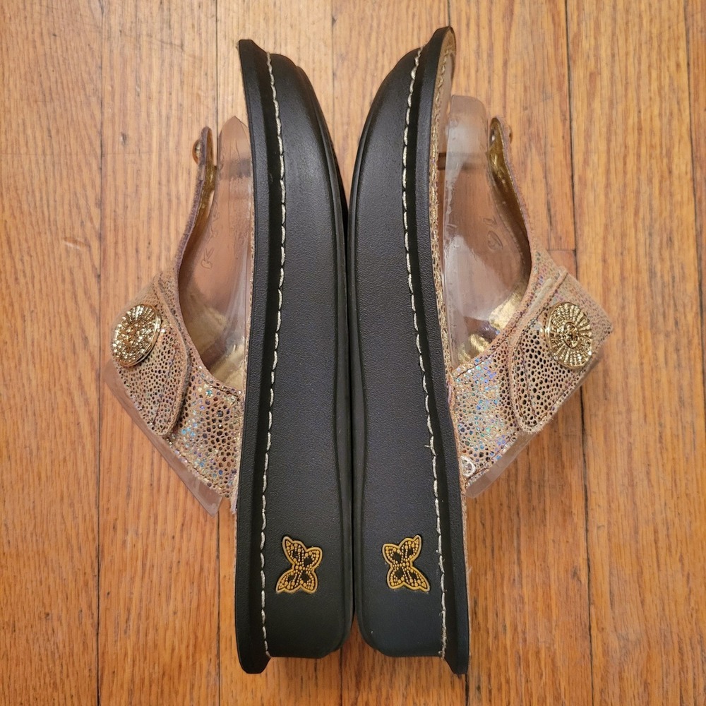 Alegria 38 Carina Sandals 8 Gold Holographic Thong Rocker Sole CAR-680 SAND DO'S - Picture 8 of 12